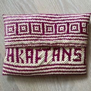 Brand New: Pippa Holt Woven Straw Clutch. Fuchsia and Cream color